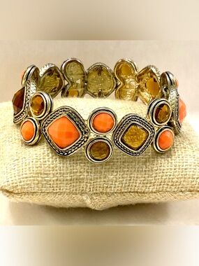 Orange and Amber Gemstone Stretch Bracelet